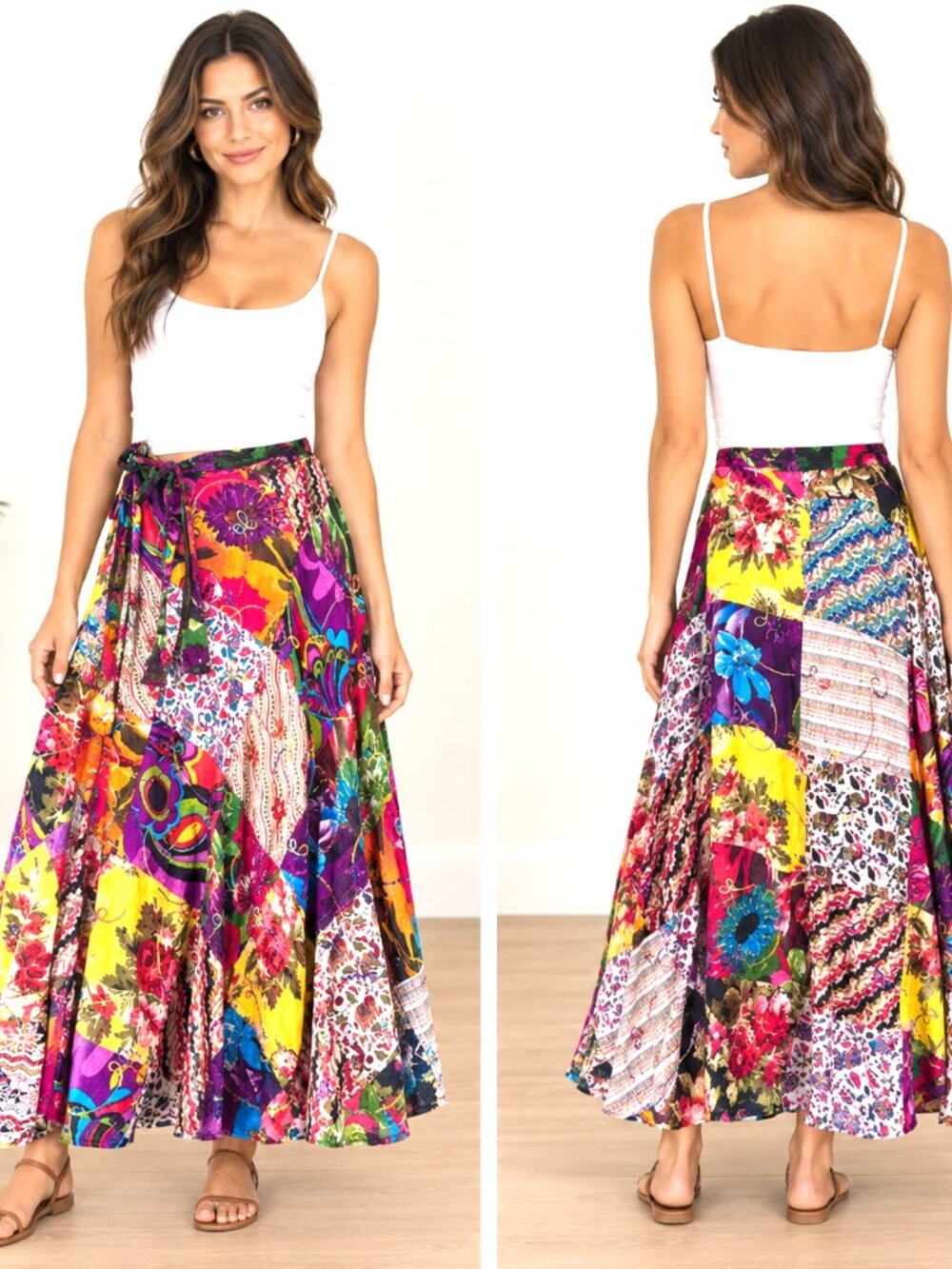 Bohemian Patchwork wrap maxi skirt Maximalist Hippie Gypsy Ethnic Festival